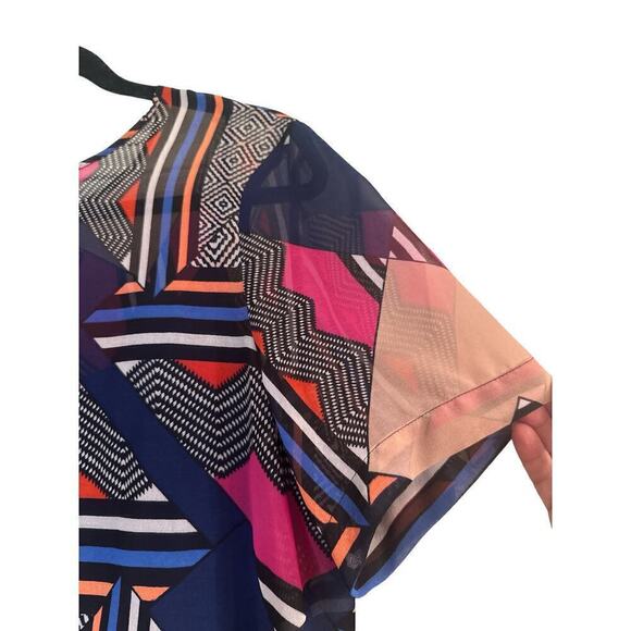 Donna Morgan Women's Short Sleeve Hi-Low Hem Chiffon Trapeze Dress Size 14 Multi - Picture 3 of 9